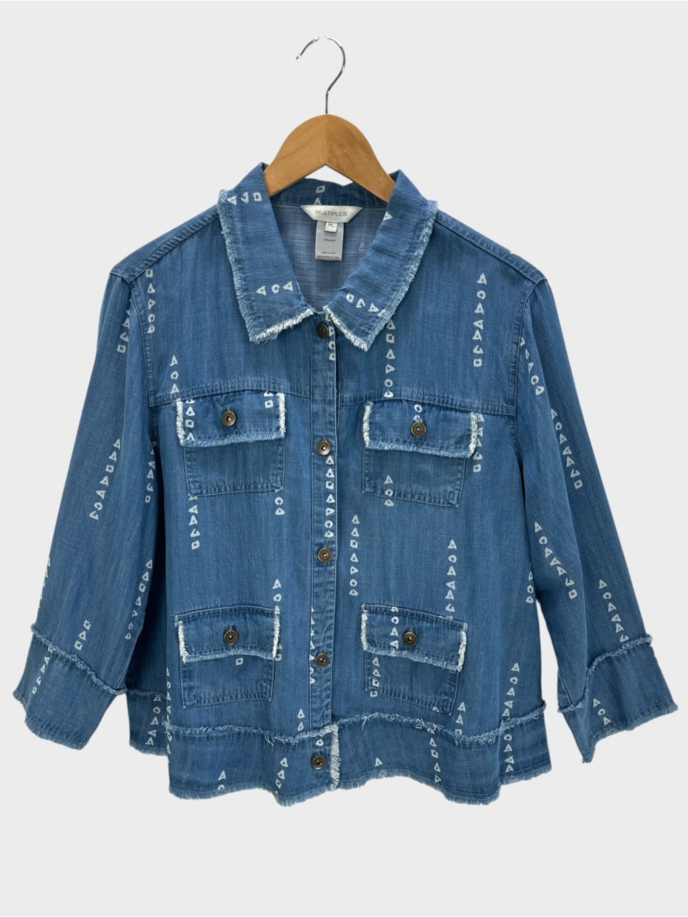 Multiples Lyocell Chambray Lightweight Jacket Blouse Top Artisan Utility PL
